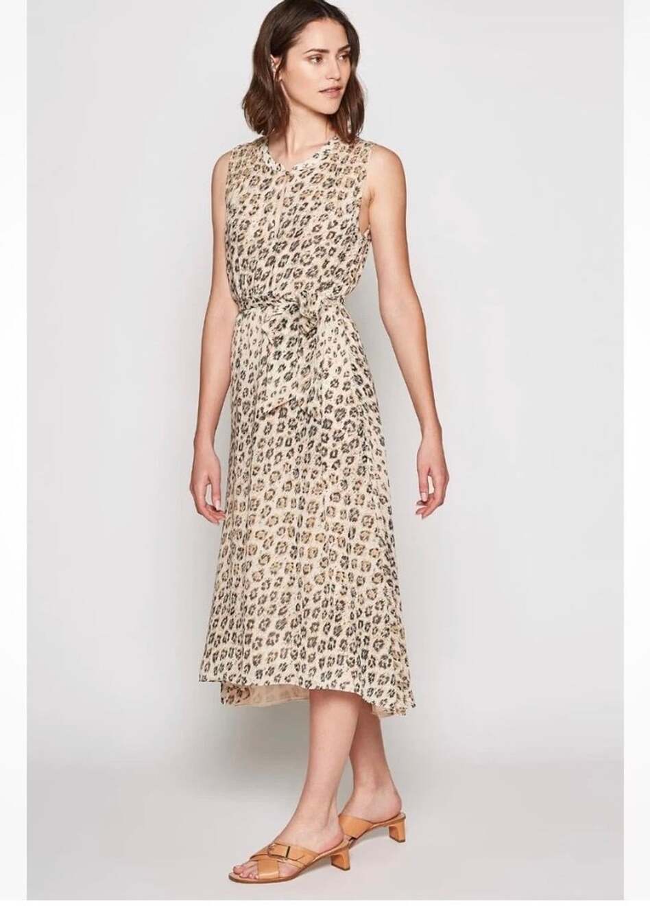 XS JOIE 100 Silk Corrine leopard Midi Dress $398 MSRP